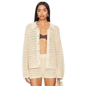 Tularosa Fabiana Beige Button Cardigan Sweater Shorts Crochet Knit Set S